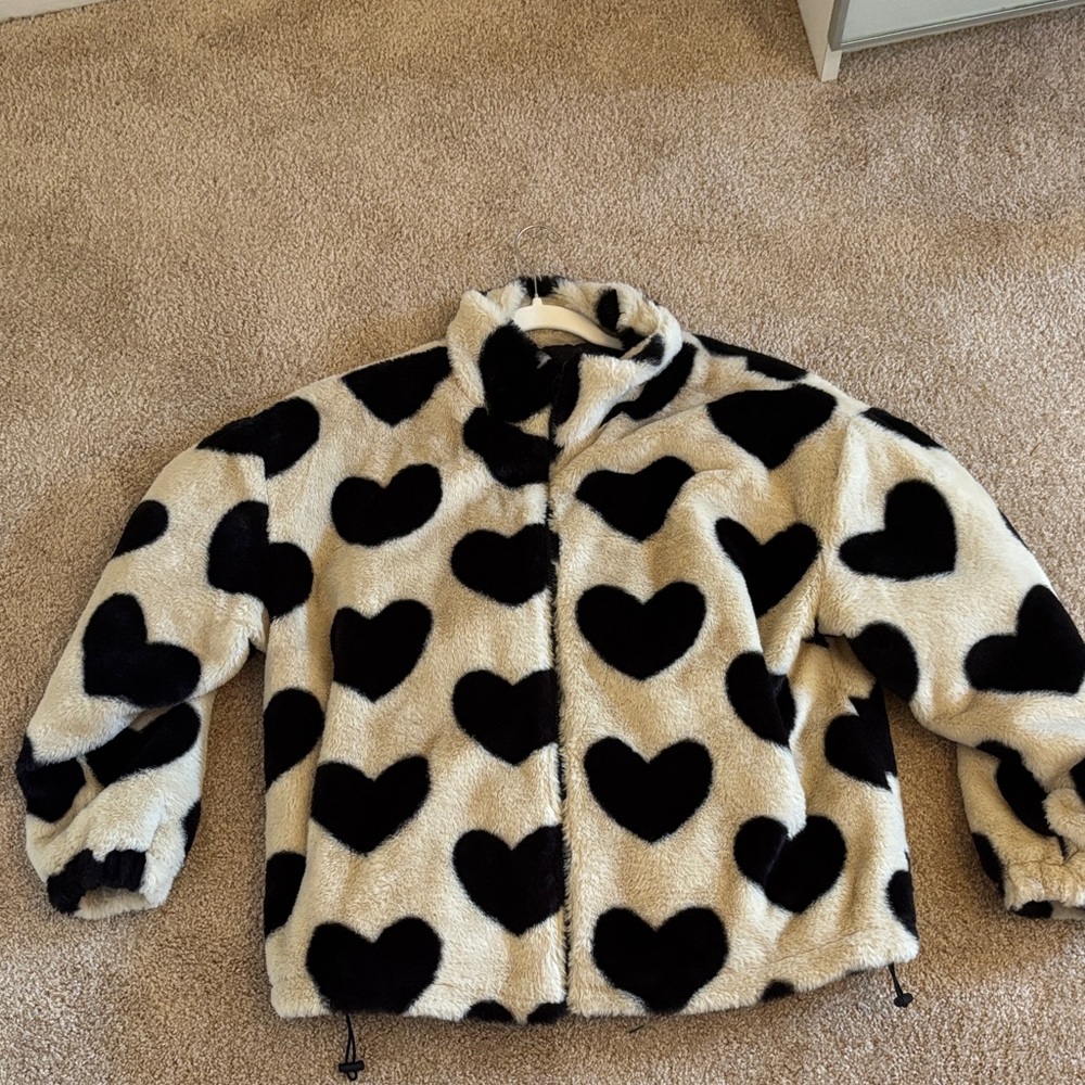 QED London Black and Cream Heart Bomber Jacket